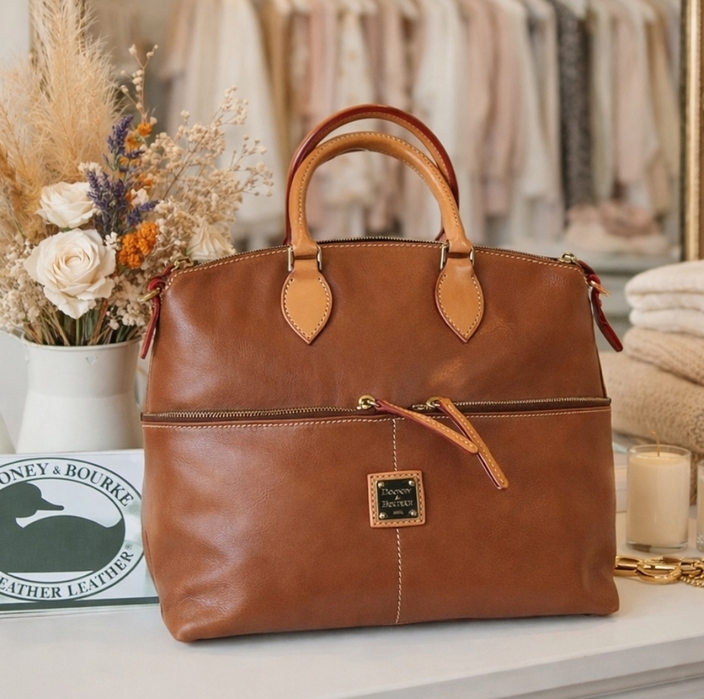 Dooney & Bourke Vintage Dillen Brown Tan Hand Crossbody Satchelβ Bag